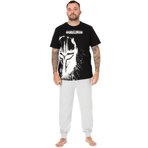 Star Wars: The Mandalorian Mens Splattered Pajama Set / Black/White/Gray - Picture 1 of 6